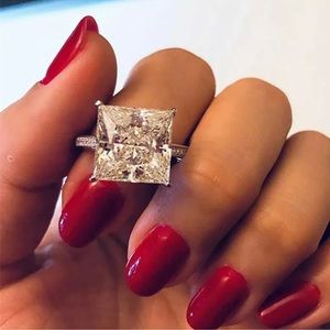 Women Jewelry Elegant 925 Silver Rings Princess Cut Cubic Zirconia Gift